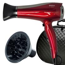Secador De Cabelo Philco Profissional 2200w Ions Ar Quente Frio Chery Com Difusor De Cachos Maleta