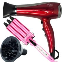 Secador De Cabelo Philco Profissional 2200w Ions Ar Quente Frio Chery Com Difusor De Cachos Modelador Cacheador