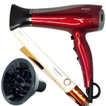 Secador De Cabelo Philco Profissional 2200w Ions Ar Quente Frio Chery Com Difusor De Cachos Prancha Chapinha Philco Titanium Digital 230c Progressiva