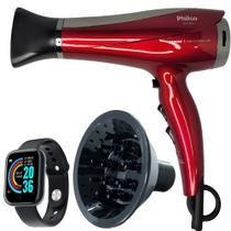 Secador De Cabelo Philco Profissional 2200w Ions Ar Quente Frio Chery Com Difusor De Cachos Smartwatch