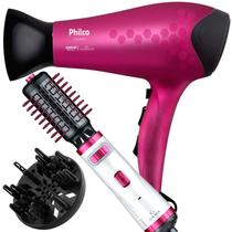 Secador De Cabelo Philco Profissional 2200w Ions Ar Quente Frio Com Difusor De Cachos Escova Rotativa Gama Italy 2300 Giratória
