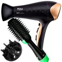 Secador De Cabelo Philco Profissional 2200w Ions Ar Quente Frio Stilo Bivolt Com Difusor Cachos Escova Alisadora 4 em 1 City