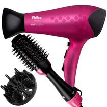 Secador De Cabelo Philco Profissional 2200w Ions Ar Quente Frio Stilo Bivolt Com Difusor Cachos Escova Alisadora 4 em 1 City
