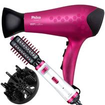 Secador De Cabelo Philco Profissional 2200w Ions Ar Quente Frio Stilo Bivolt Com Difusor Cachos Escova Rotativa Gama Italy 2300 Giratória