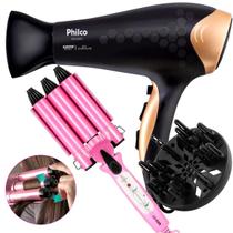 Secador De Cabelo Philco Profissional 2200w Ions Ar Quente Frio Stilo Bivolt Com Difusor Cachos Modelador Cacheador Triondas