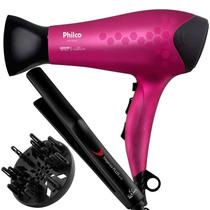 Secador De Cabelo Philco Profissional 2200w Ions Ar Quente Frio Stilo Bivolt Com Difusor Cachos Prancha Cerâmica 410ºf Plus