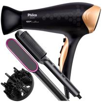 Secador De Cabelo Philco Profissional 2200w Ions Ar Quente Frio Stilo Bivolt Com Difusor De Cachos Escova Alisadora 2 em 1 HQ