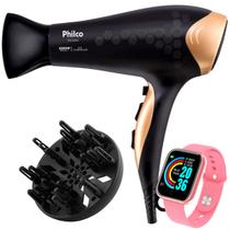 Secador De Cabelo Philco Profissional 2200w Ions Ar Quente Frio Stilo Bivolt Com Difusor De Cachos Smartwatch