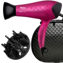 Secador De Cabelo Philco Profissional 2200w Ions Ar Quente Frio Stilo Bivolt Difusor Com Maleta