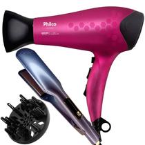 Secador De Cabelo Philco Profissional 2200w Ions Ar Quente Frio Stilo Com Difusor De Cachos Prancha Cerâmica 200ºc Larga Bivolt