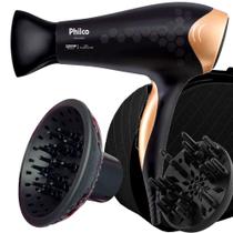Secador De Cabelo Philco Profissional 2200w Ions Ar Quente Frio Stilus Bivolt Com 2 Difusor De Cachos Maleta