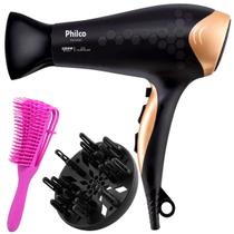 Secador De Cabelo Philco Profissional 2200w Ions Ar Quente Frio Stilus Bivolt Com Difusor De Cachos Escova