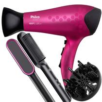 Secador De Cabelo Philco Profissional 2200w Ions Ar Quente Frio Stilus Com Difusor De Cachos Escova Alisadora 2 em 1 Hq Bivolt