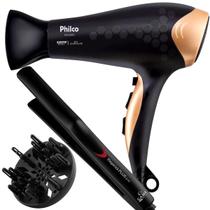 Secador De Cabelo Philco Profissional 2200w Ions Ar Quente Frio Stilus Difusor De Cachos Prancha Gama Italy Cerâmica 410ºf Bivolt