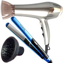 Secador De Cabelo Philco Profissional 2600 Ions Tourmaline Ar Quente Frio 2100w Com Difusor De Cachos Prancha Titanium 220ºc Progressiva Blue