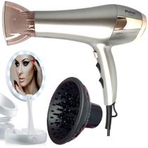 Secador De Cabelo Philco Profissional 2600 Ions Tourmaline Ar Quente Frio Com Difusor De Cachos Espelho Led