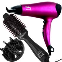 Secador De Cabelo Philco Profissional 3700r Ion Emborrachado 2200w Rosa Difusor Cachos Escova Gama Italy Alisadora Secadora 5 Em 1 Cerdas Duplas