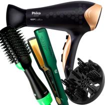 Secador De Cabelo Philco Profissional Ion 2200w Ar Quente Frio Dourado Stilus Difusor De Cachos Chapinha Escova