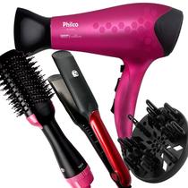 Secador De Cabelo Philco Profissional Ion 2200w Ar Quente Frio Dourado Stilus Difusor De Cachos Chapinha Escova