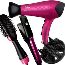Secador De Cabelo Philco Profissional Ion 2200w Ar Quente Frio Dourado Stilus Difusor De Cachos Chapinha Escova
