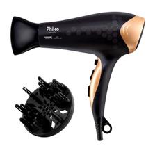 Secador De Cabelo Philco Profissional Ion Emborrachado 2200w Ar Quente Frio Dourado Stilus Com Difusor De Cachos