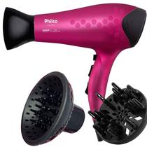 Secador De Cabelo Philco Profissional Ion Emborrachado 2200w Ar Quente Frio Stilus Dourado Com 2 Difusores De Cachos