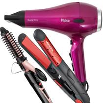 Secador De Cabelo Philco Shine 2000w Profissional Salão Motor Ac Tourmaline Ions Ar Quente e Frio Modelador Cacheador Frizz Prancha Liss 250ºc