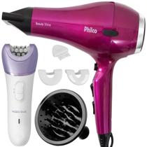 Secador De Cabelo Philco Shine 2000w Profissional Salão Motor Ac Tourmaline Ions Difusor Cachos Depilador Gama Italy 2 Em 1 Look