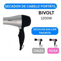 Secador de Cabelo Portátil Cor Cinza ou Rosa 1200W Bivolt Compacto Dobrável Uso Diário Academia Viagem Secador de Cabelo Portátil Cor Cinza ou Rosa 1200W Bivolt Compacto Dobrável Uso Diário Academia Viagem