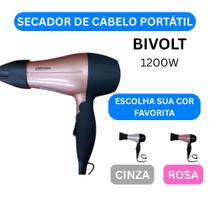 Secador de Cabelo Portátil Cor Cinza ou Rosa 1200W Bivolt Compacto Dobrável Uso Diário Academia Viagem
