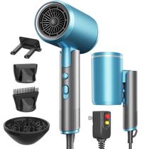 Secador de Cabelo Portátil Dxliwky Ionic 1600W - 3 Acessórios (Azul e Cinza)