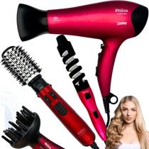 Secador de cabelo potente 2200w bivolt com difusor e modelador 2 em 1 e escova rotativa kit completo