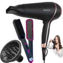 Secador de cabelo potente com difusor e escova alisadora - AGRATTO