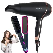 Secador de cabelo potente e escova alisa e modela kit barato - AGRATTO