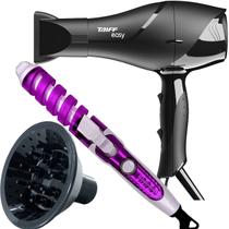 Secador De Cabelo Taiff 1700w Ions Profissional Ar Quente Frio Preto Difusor Cachos Modelador Espiral Nova