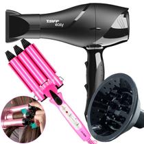 Secador De Cabelo Taiff 1700w Ions Profissional Ar Quente Frio Preto Difusor Cachos Modelador Titanium Triondas
