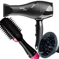 Secador De Cabelo Taiff 1700w Ions Profissional Ar Quente Frio Preto Difusor De Cachos Escova 4 em 1 City