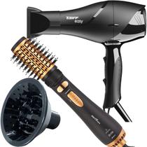 Secador De Cabelo Taiff 1700w Ions Profissional Ar Quente Frio Preto Difusor De Cachos Escova Britânia Rotativa 1300w