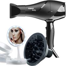 Secador De Cabelo Taiff 1700w Ions Profissional Ar Quente Frio Preto Difusor De Cachos Espelho Led