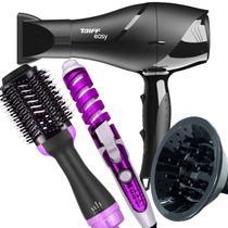 Secador De Cabelo Taiff 1700w Ions Profissional Ar Quente Frio Preto Difusor De Cachos Modelador Nova Escova 4 em 1 City