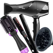 Secador De Cabelo Taiff 1700w Ions Profissional Ar Quente Frio Preto Difusor De Cachos Prancha Cerâmica 220ºc P15 Escova 4 em 1 City