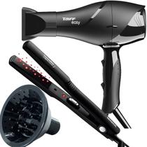 Secador De Cabelo Taiff 1700w Ions Profissional Ar Quente Frio Preto Difusor De Cachos Prancha Cerâmica 220ºc P15