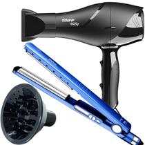 Secador De Cabelo Taiff 1700w Ions Profissional Ar Quente Frio Preto Difusor De Cachos Prancha Titanium 450ºf Ultra