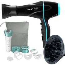 Secador De Cabelo Taiff 2000w Ions Profissional Ar Quente Frio Preto Com Difusor De Cachos Depilador Gama Italy 6 Em 1 Sensation