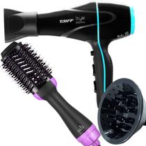 Secador De Cabelo Taiff 2000w Ions Profissional Ar Quente Frio Preto Difusor De Cachos Escova Alisadora 4x1 City Lilás