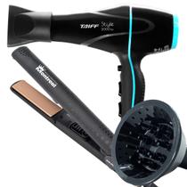 Secador De Cabelo Taiff 2000w Ions Profissional Ar Quente Frio Preto Difusor De Cachos Prancha Cerâmica 220ºc