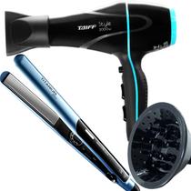 Secador De Cabelo Taiff 2000w Ions Profissional Ar Quente Frio Preto Difusor De Cachos Prancha Titanium Progressiva Blue 220ºc