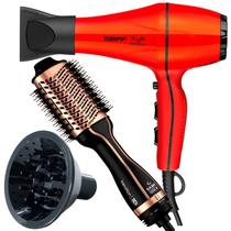 Secador De Cabelo Taiff 2000w Ions Profissional Ar Quente Frio Vermelho Com Difusor Cachos Escova Gama Italy Alisadora Secadora 4 Em 1 Brush