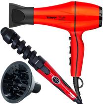 Secador De Cabelo Taiff 2000w Ions Profissional Ar Quente Frio Vermelho Com Difusor Cachos Modelador Cacheador Nova