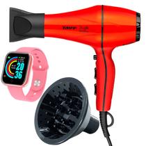 Secador De Cabelo Taiff 2000w Ions Profissional Ar Quente Frio Vermelho Com Difusor De Cachos Smartwatch